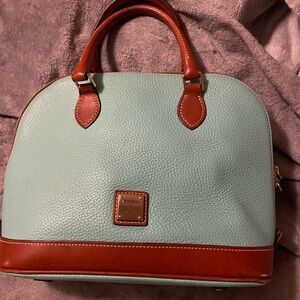 Dooney & Bourke Large Aqua and Tan Leather Satchel